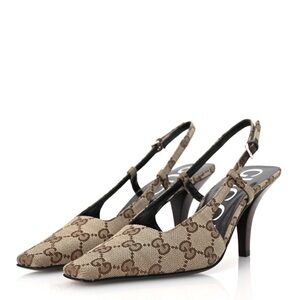 Gucci Brown Monogram Slingback Heels